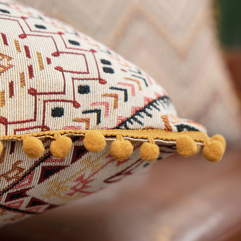 Dekorativer Bohemian Patchwork Wandteppich Wurfkissenbezug mit Pompon-Fransenverzierung