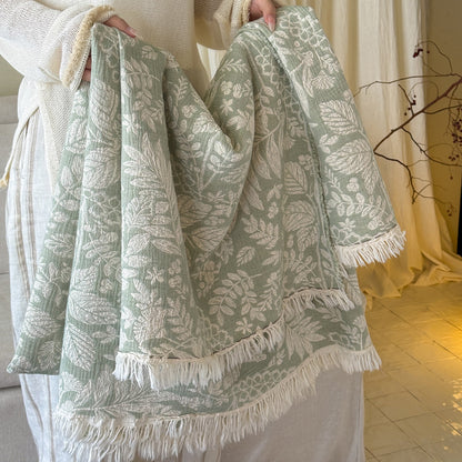 Florales Jacquard Baumwollwurf mit Fransenrädern