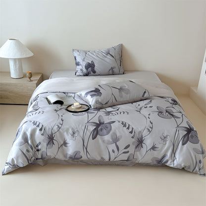 Wendbare Satin-Feeling Blumen Bettbezug Set mit verstecktem Reißverschluss