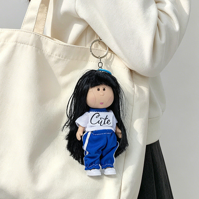 Hooded Doll Bag Charm Schlüsselanhänger mit Denim-Outfit & Schlaufe Brehn