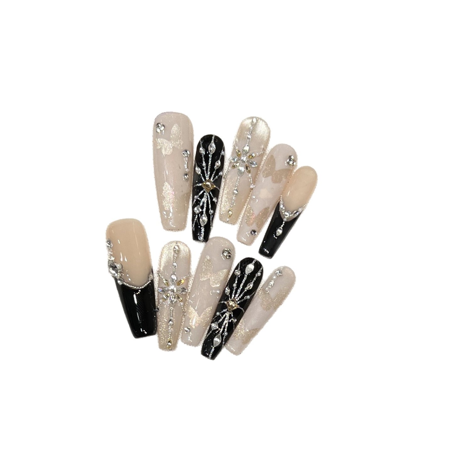 Elegantes von Schmetterlingen inspiriertes Press-On-Nagelkunstset Brehn
