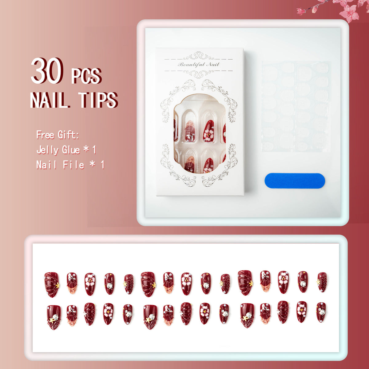 Kunstnagelset mit floralen Strassverzierungen Brehn