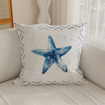 Decorative Coastal Shell Print Square Throw Pillow Cover with Textured Woven Fabric