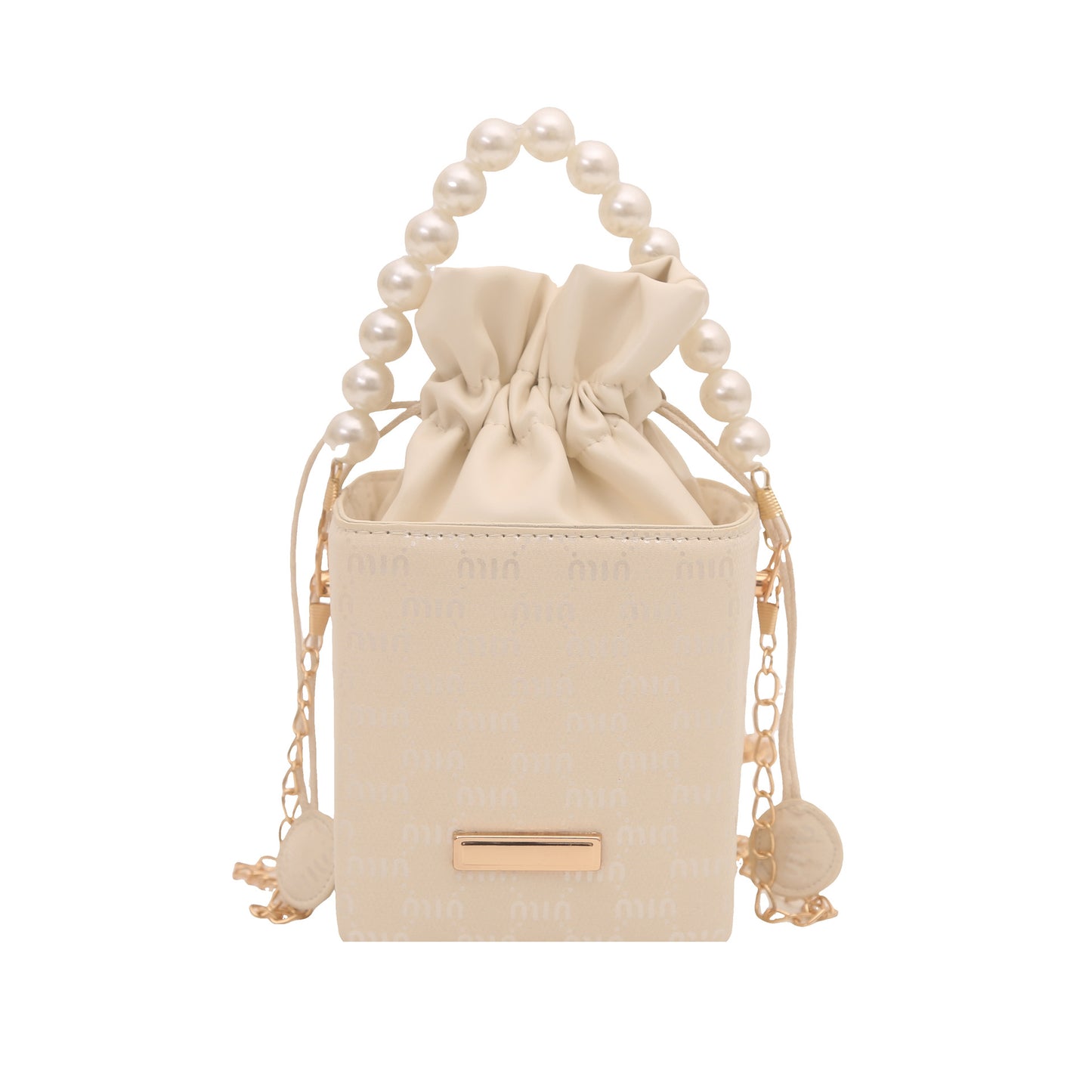 Elegante Mini-Eimer-Tasche mit Perlenhenkel Brehn