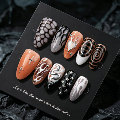 Künstlerisches Flame-Design Press-On Nagelset