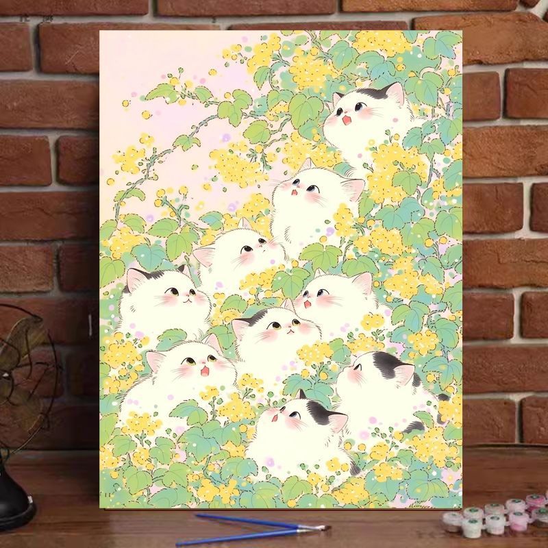 Verspielt katzenartiges Malen nach Zahlen Kunstset Brehn