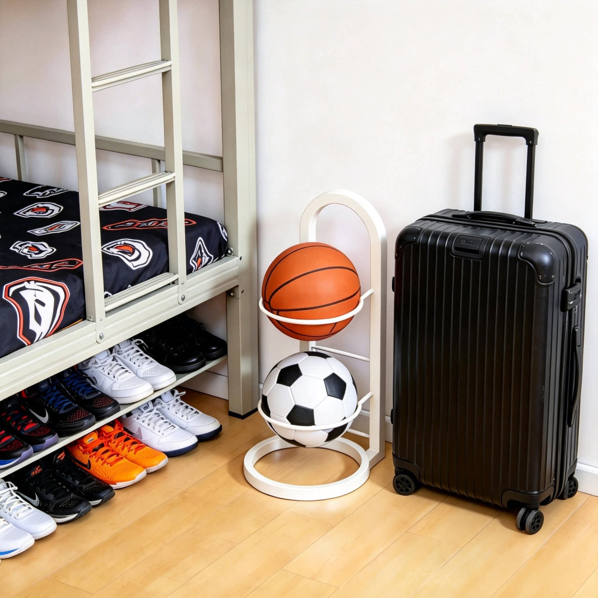 Mehrstufiges vertikales Sportballlagerregal mit Wandmontageoption