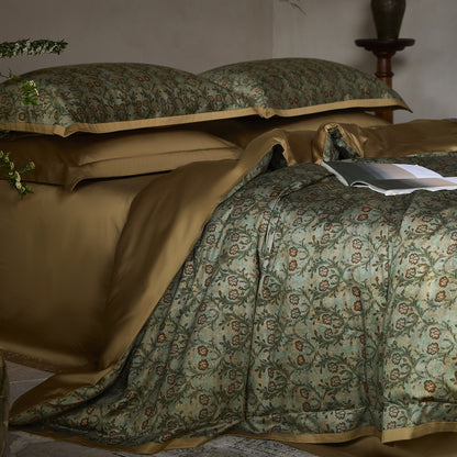 Paisley Jacquard-Satin Bettbezugset mit Paspelrand und passenden Kissenbezügen