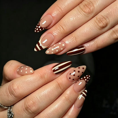 Künstlerisches, schokoladeninspiriertes Stiletto-Press-On-Nagelset Brehn