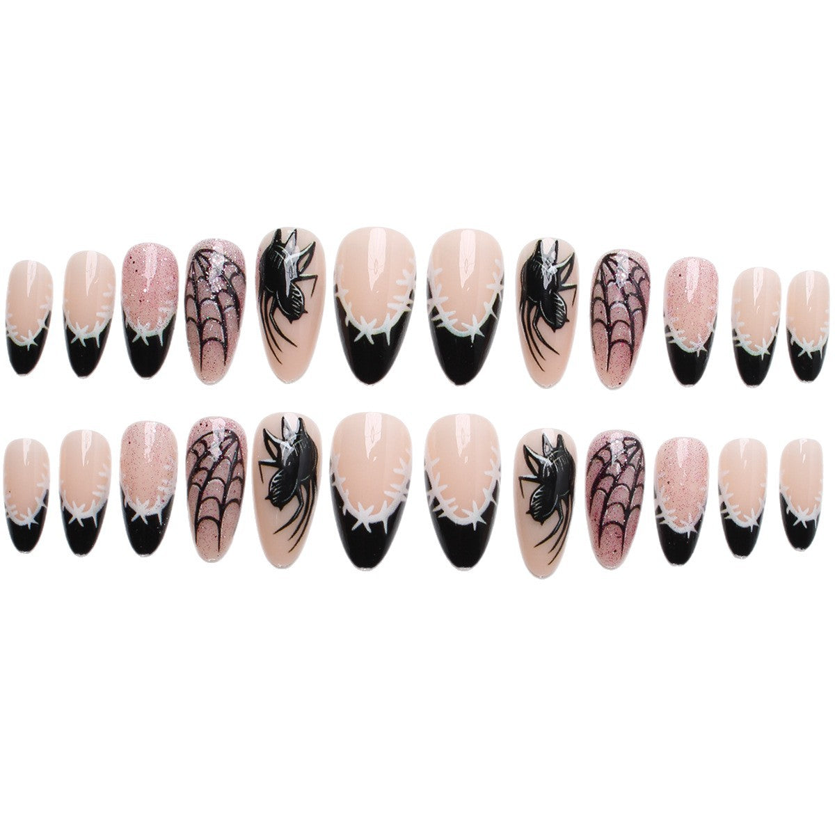 Kreatives Kunstnagelset mit Spinnen- und Netzdesign Brehn