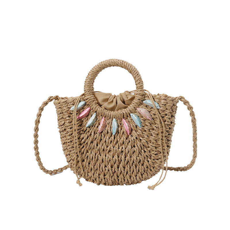 Modische Strohtasche mit Perlenverzierung Brehn