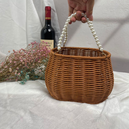 Damen modischer Rattan-Behälter mit Perlenhenkel Brehn
