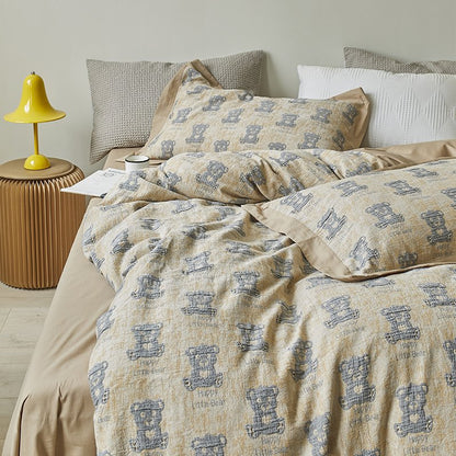 Teddy-Motiv Gewaschenes Baumwoll-Percale Bettwäsche-Set