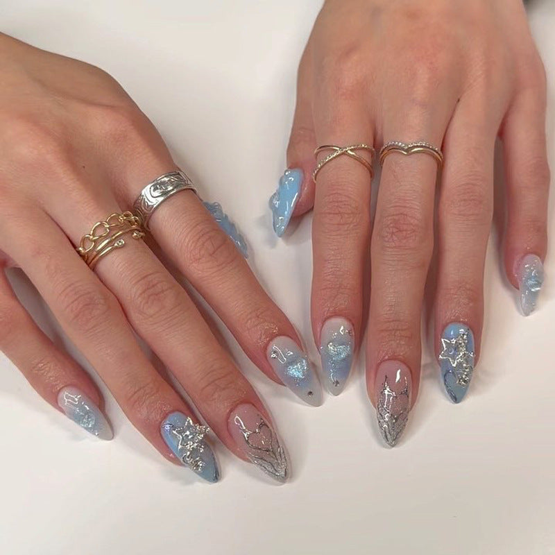 Stiletto Press-On Nagelset mit künstlerischem Ozean-Thema Brehn