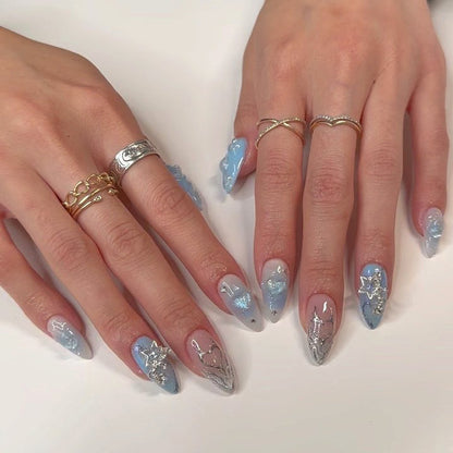 Stiletto Press-On Nagelset mit künstlerischem Ozean-Thema Brehn