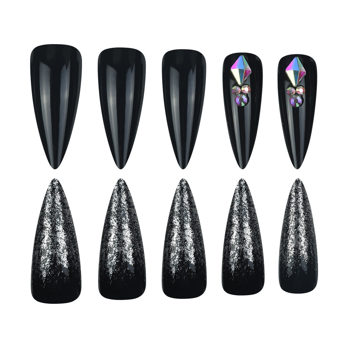 Stiletto Press-On Nagelset mit Glitter und Edelstein-Accents Brehn