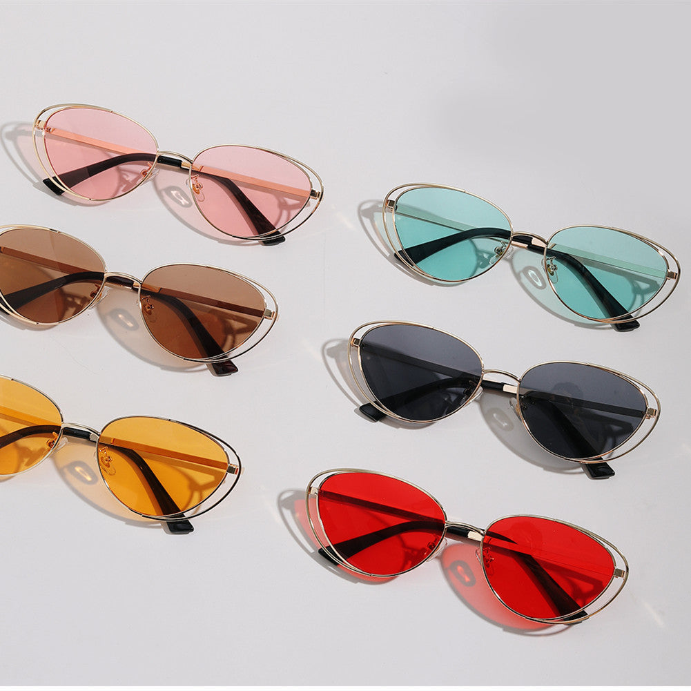 Damen geometrische Sonnenbrille mit rotem Glas und elegantem Metallrahmen Brehn