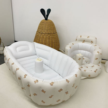 Aufblasbare tragbare Babybadewanne mit Kopfstütze und integriertem Becherhalter