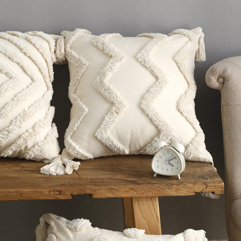 Dekoratives Boho-Puschelkissen mit strukturiertem Diamant-Tufting