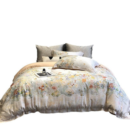 Duvetbezug-Set aus Baumwollsatin mit dezentem Aquarell-Blumenprint und seidig-matter Haptik