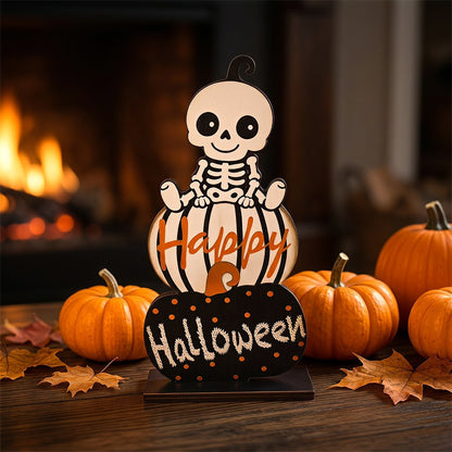 Halloween Dekofigur mit gestapelten Kürbissen Brehn