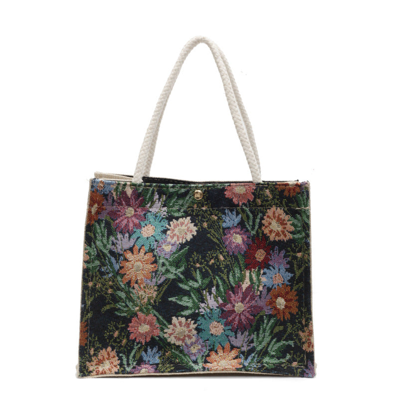 Blumen bestickte Canvas-Shopper-Tasche  1790616925