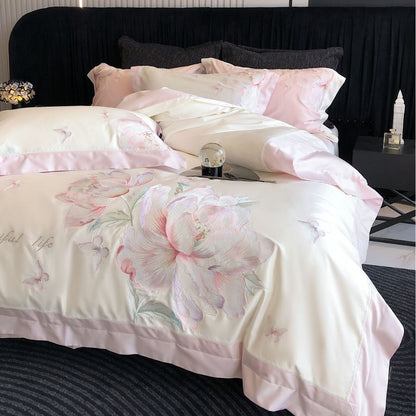 Luxuriös gesticktes Baumwollsatin Bettwäsche Set