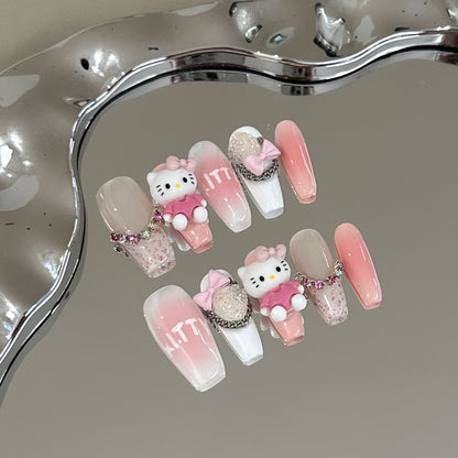 Verspielte Kitty-Themen Press-On Nagelkollektion