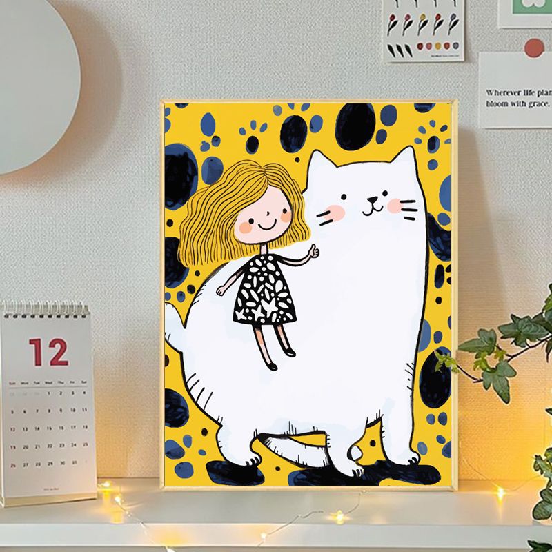 Verspielte Katzen- und Mädchenillustration Leinwandkunst Brehn
