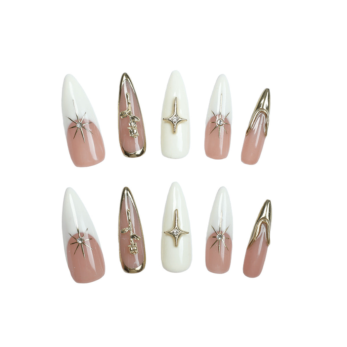 Kunstnagelset mit eleganten 3D-Verzierungen und luxuriösen Akzenten Brehn