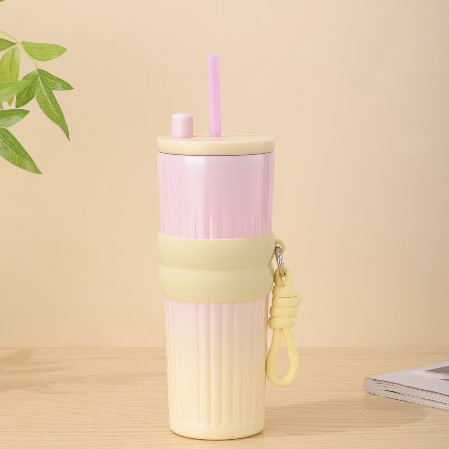 Damen multifunktionale Isoliertrinkflasche mit integriertem Strohhalm und praktischem Tragegriff Brehn