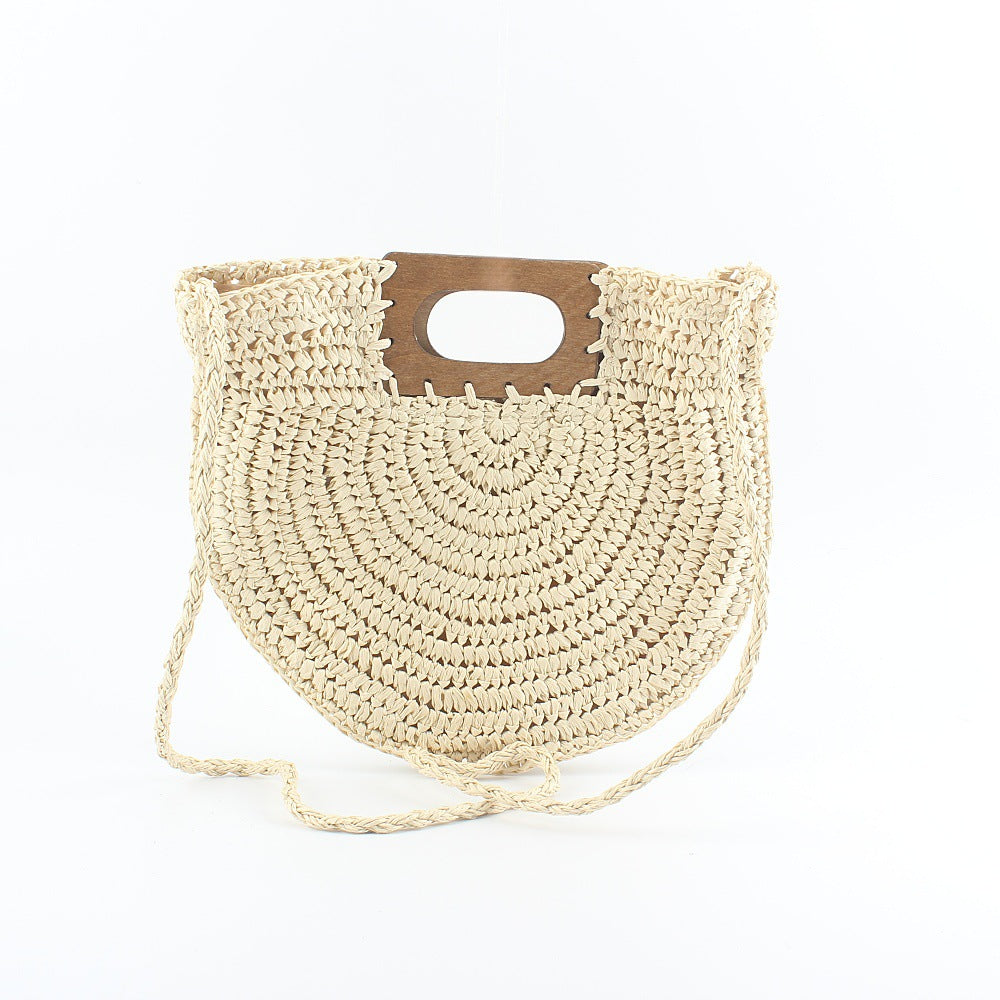 Handtasche Aus Handgewebtem Naturmaterial mit Stilvollem Holzgriff Brehn