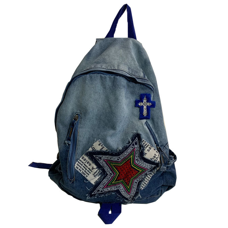 Künstlerischer Denim-Schulrucksack Brehn