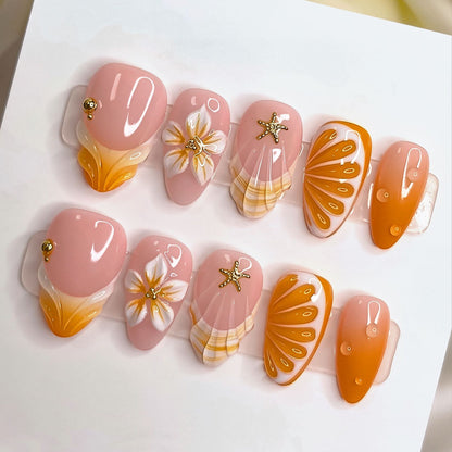 Künstlerisches vom Meer inspiriertes Press-On Nageldesign Set Brehn