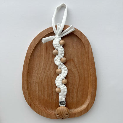 Makramee Boho Holzperlen Schnullerhalter Clip mit Metal Sicherheitsklemme
