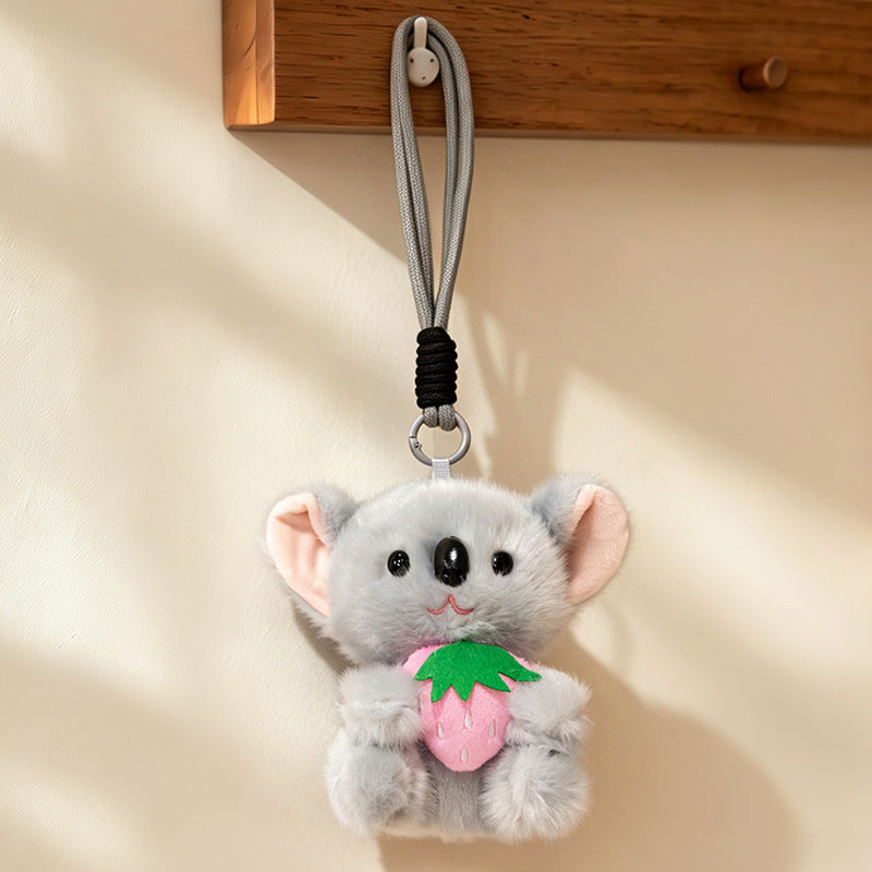 Plüsch Calico Katze Erdbeer Mini Taschenanhänger Schlüsselanhänger mit weichem Seilschlaufe & Metallclip Brehn
