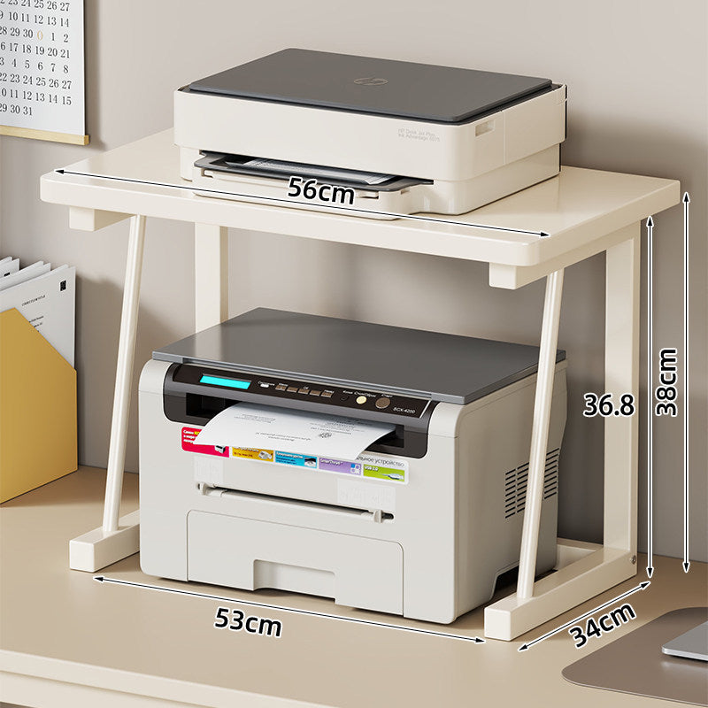 Desktop-Drucker- und Monitorständer mit erhöhtem Regalfach in Holzoptik und Metallrahmen