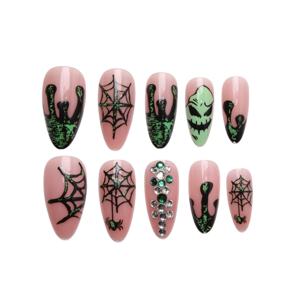 Kunstnägel mit Halloween-Spider-Design und Glitzerakzenten Brehn
