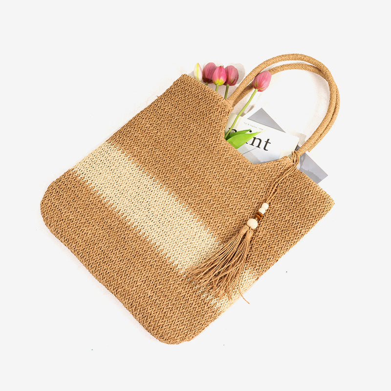Damen Elegante Strandtasche mit fransenbesetztem Design Brehn