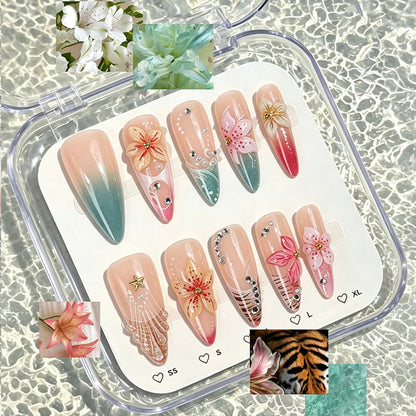 Künstlerisches florales Design Press-On Nagelspitzen Set Brehn