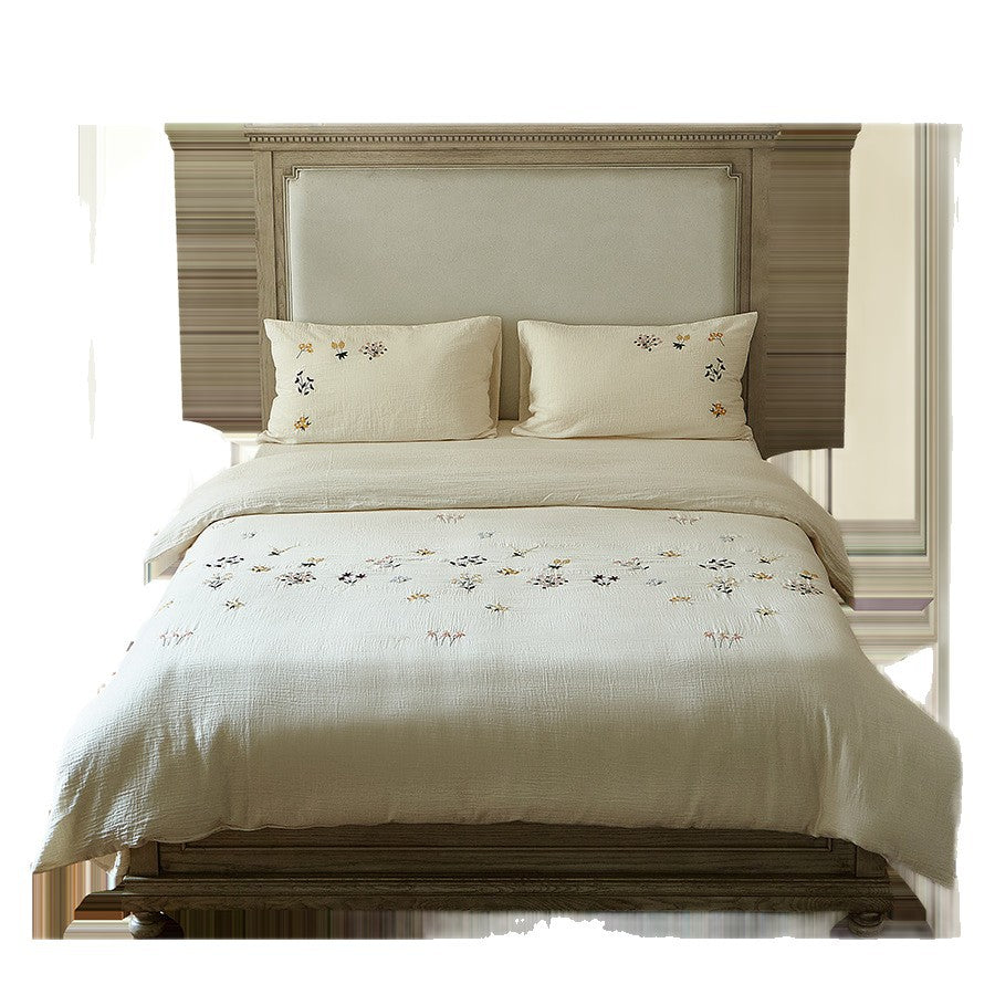 Bestickte Leinen-Baumwoll Bettwäsche Set mit zarten floralen Motiven