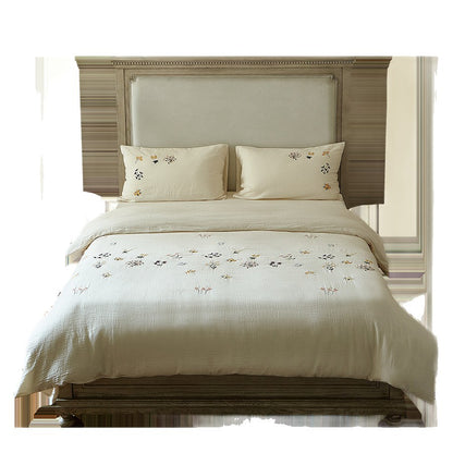 Bestickte Leinen-Baumwoll Bettwäsche Set mit zarten floralen Motiven