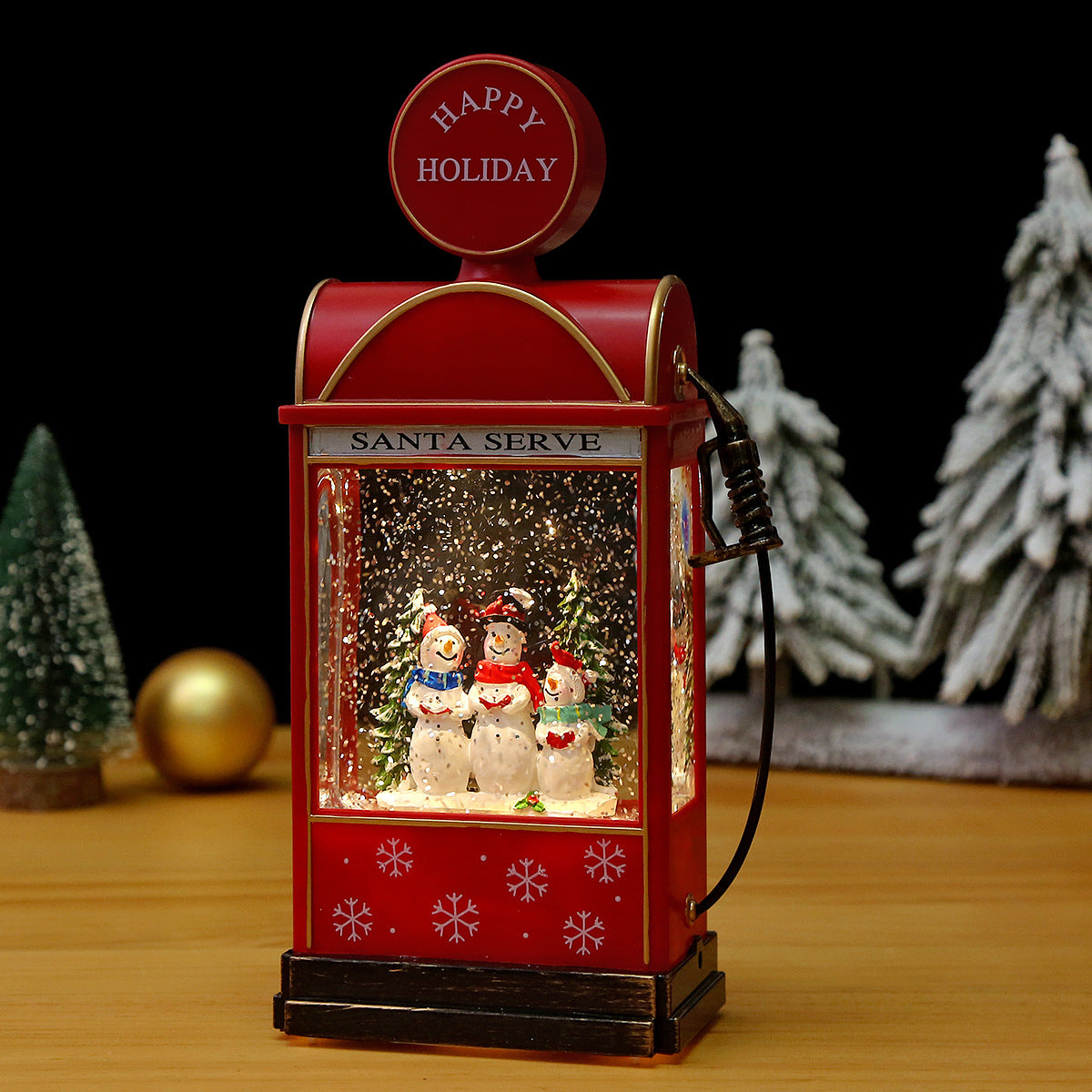 Nostalgische Weihnachtslaterne mit bewegter Schneemann-Szene Brehn