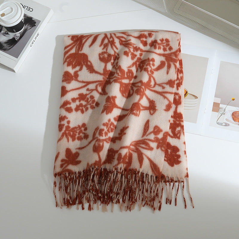 Damen Floral gemusterter Schal Brehn