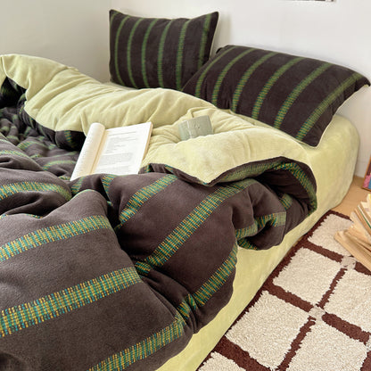 Premium Weiche Gestreifte Fleece Bettwäsche Set