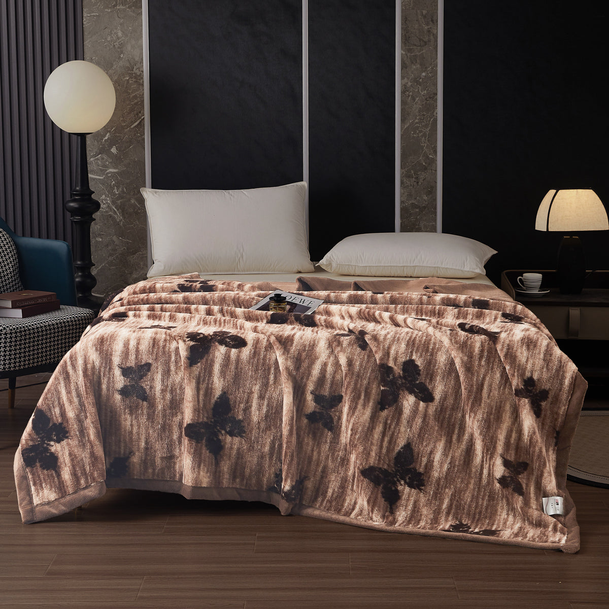 Plüsch-Mikrofaser-Fleece-Wurfdecke mit Silhouette-Blumenmuster