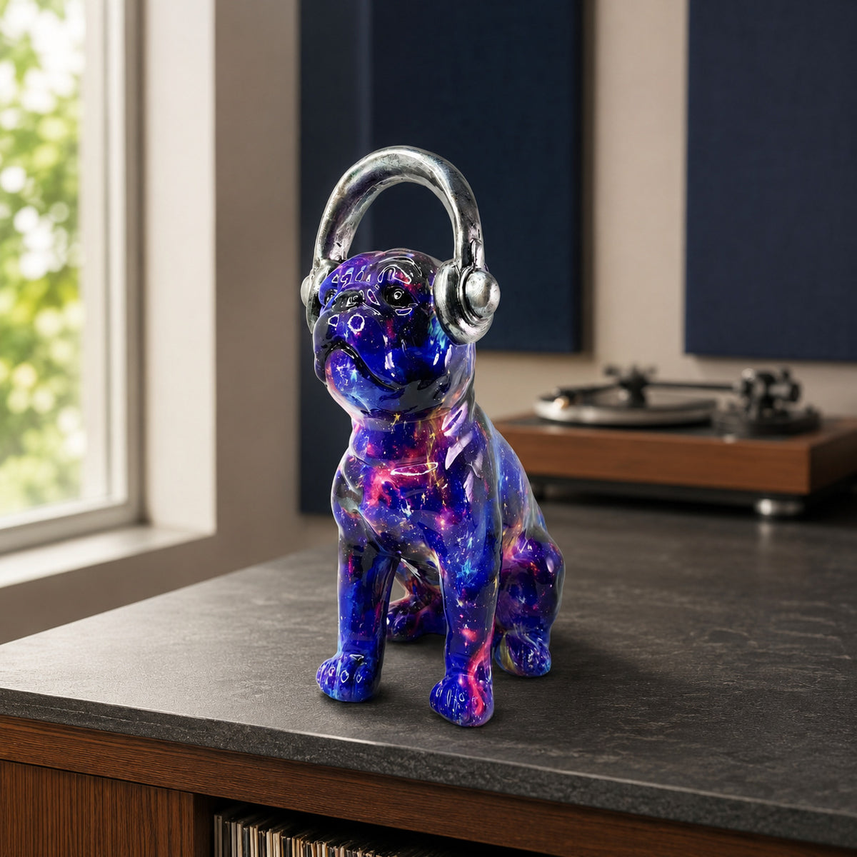 Bunte Dekofigur eines Hundes im modernen Design Brehn