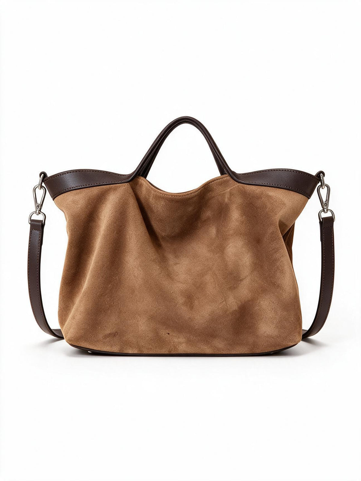 Wildleder Slouch Shopper Tote mit Kontrastlederbesatz und abnehmbarem Crossbody-Tragegurt