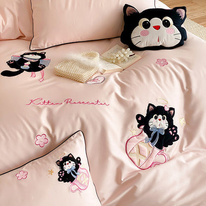 Bestickte Katzenbaumwolle-Satin Bettbezug Set mit Kopfkissenbezügen