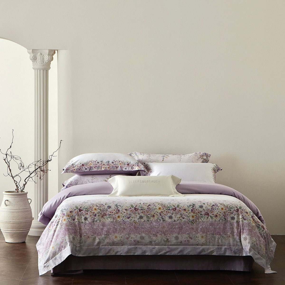 Luxus Floral Baumwollsatin Bettbezug Set mit Kontrastsaum und Kissenbezügen